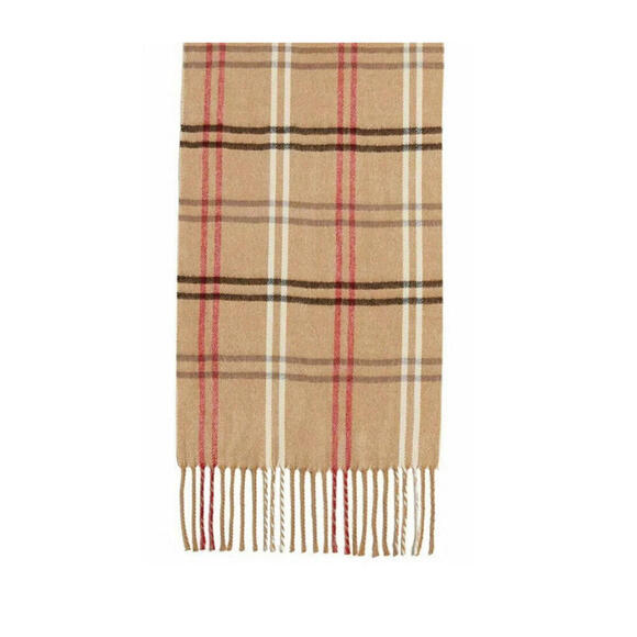 Steve Madden Scarf Camel Plaid Muffler Fringe Tan Red 70" Made in Italy New $42 - Picture 4 of 4
